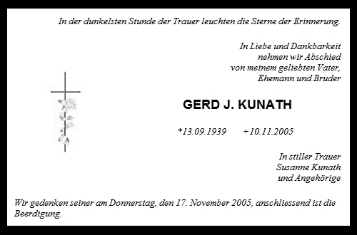 Traueranzeige Gerd J. Kunath